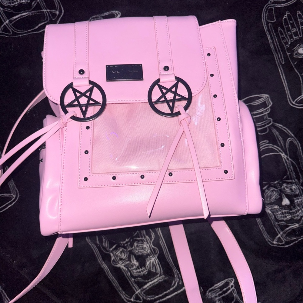 Black Craft Pink Backpack with Pentagram Accents
